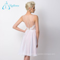 Lace Sheer Neck Covered Button Chiffon Prom Dress Short